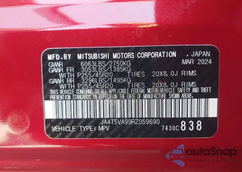 2024 Mitsubishi Outlander Phev Se Ralliart/Se S-Awc z USA, uszkodzony, nr VIN JA4T5VA99RZ059690